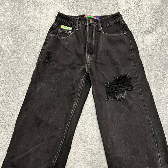 Empyre Jeans Womens 2 (25x29) Black Baggy Skater Distressed - Picture 2 of 10